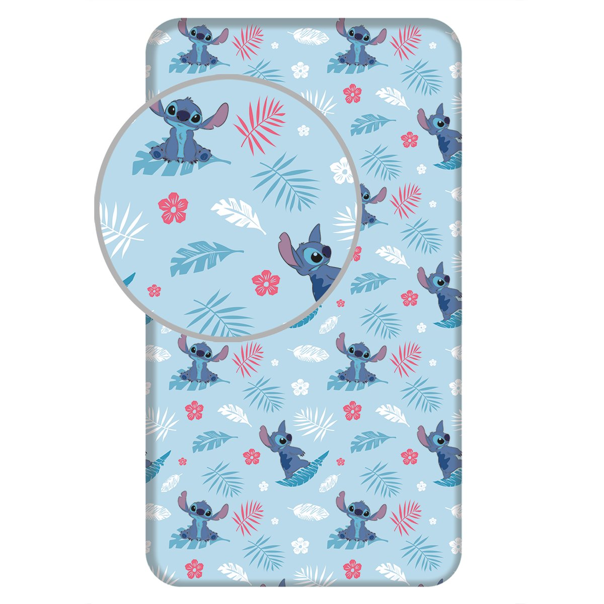 Prześcieradło bawełniane z gumką 90x200 Lilo I Stitch niebieskie dla dzieci