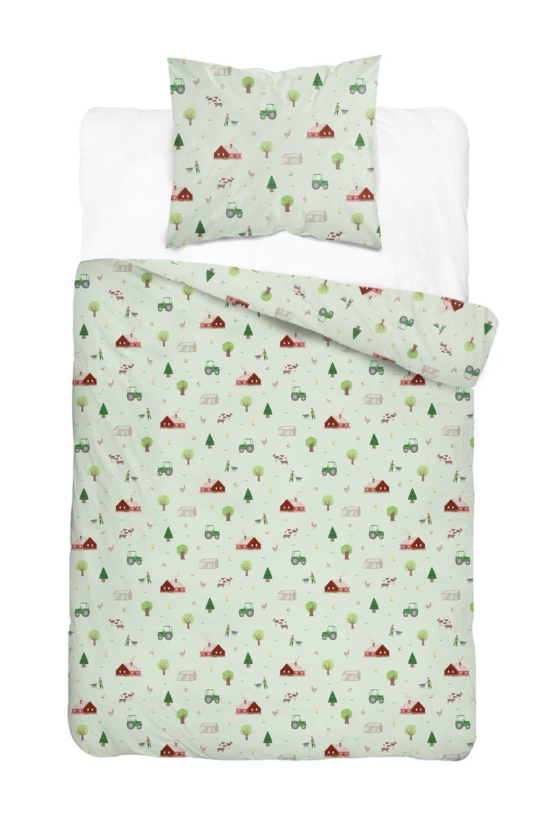 Pościel bawełniana 160x200 farma pastelowa drobne wzory z jedną poszewką 70x80