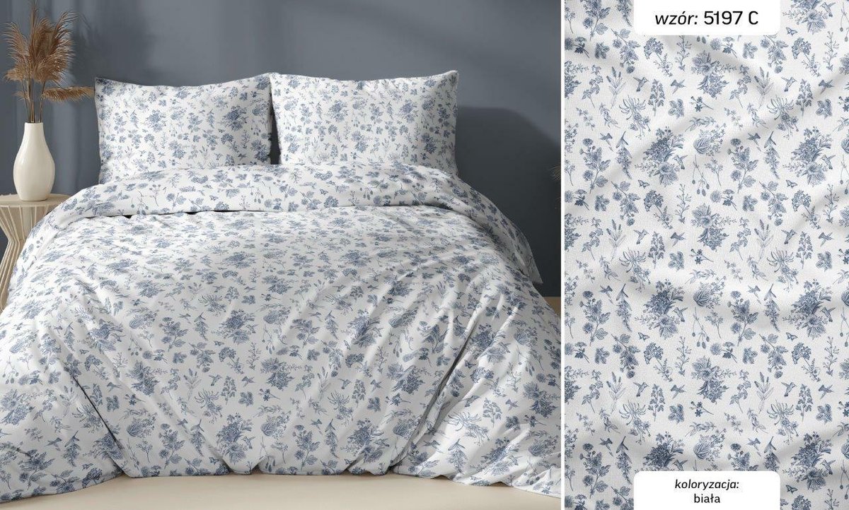 Pościel bawełniana 160x200 miętowa kwiatki zapinana na suwak KARO Bawełna Max