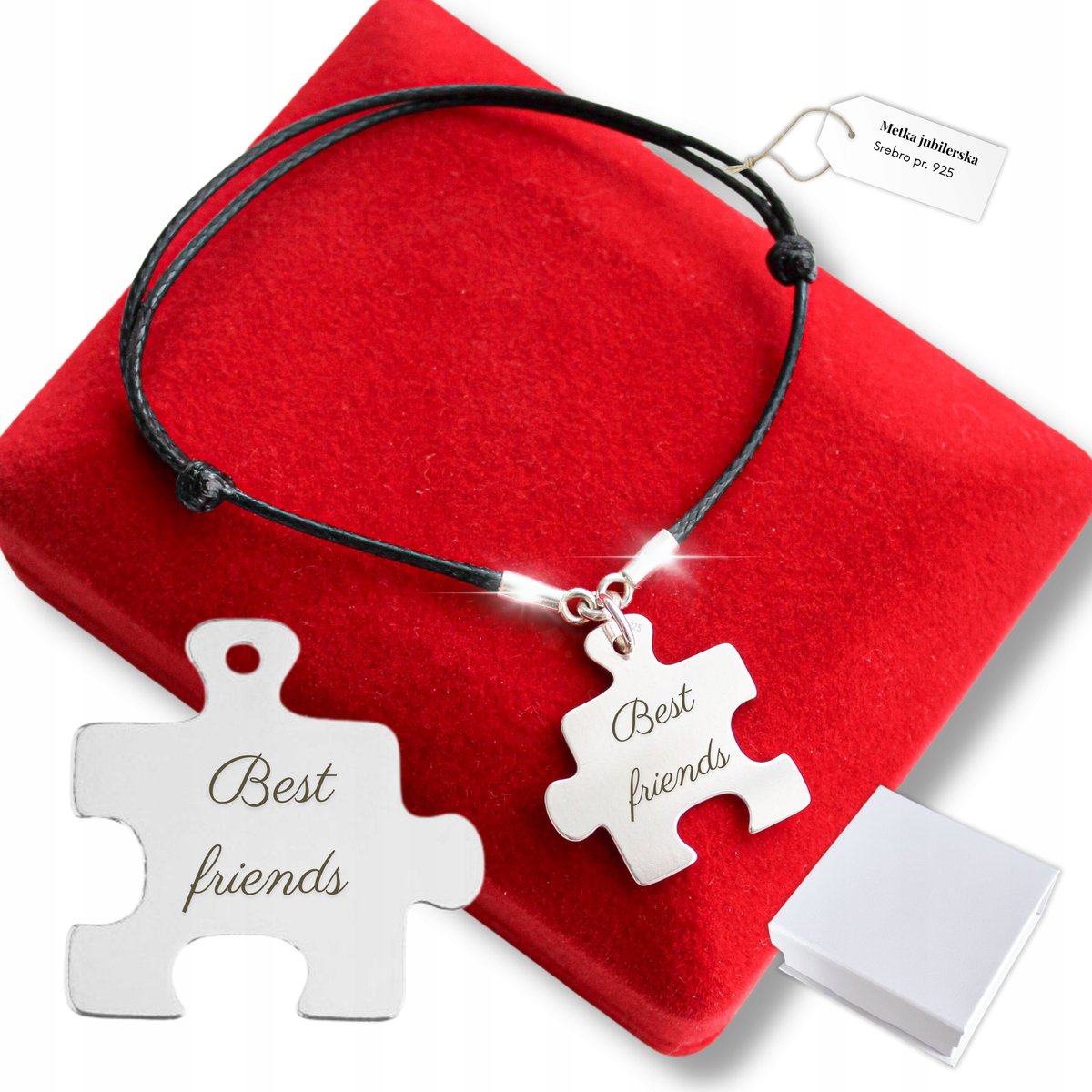 Srebrna Bransoletka Przyjaźni Imiona Puzzle GRAWER