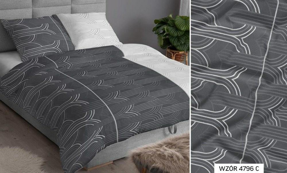 Pościel satynowa 140x200 szara biała geometria zapinana na suwak KARO Satin