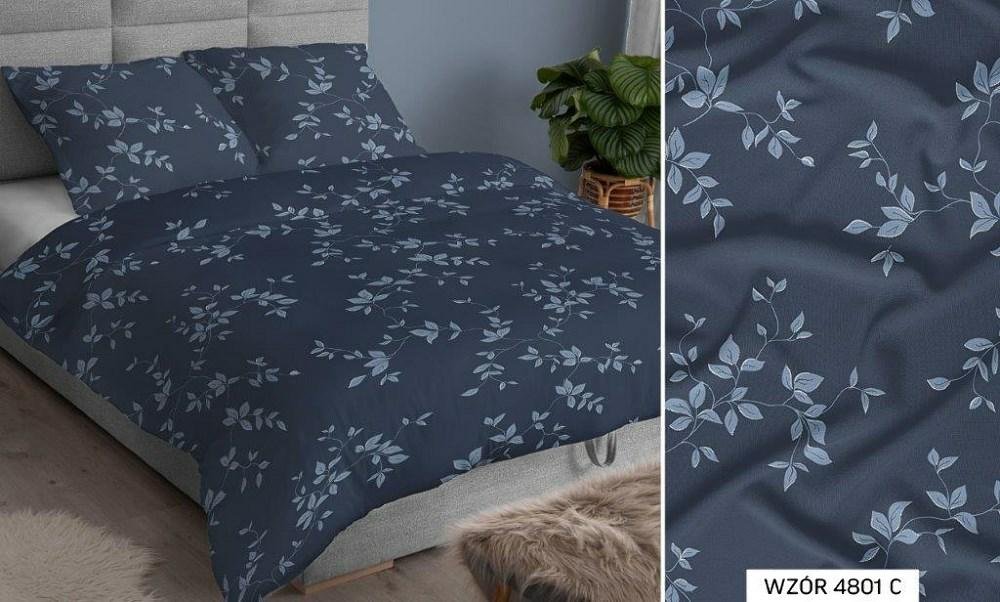 Pościel satynowa 160x200 grafitowa liście zapinana na suwak KARO Satin