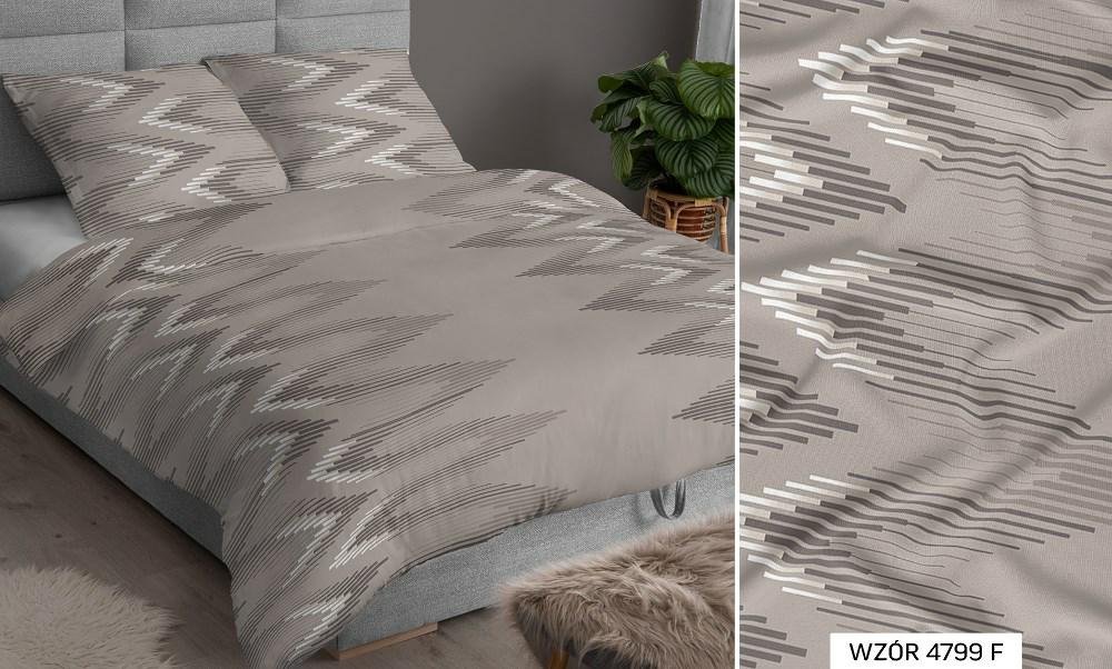 Pościel satynowa 160x200 geometria beżowa zapinana na suwak KARO Satin