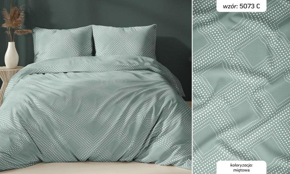 Pościel satynowa 160x200 miętowa geometria zapinana na suwak KARO Satin