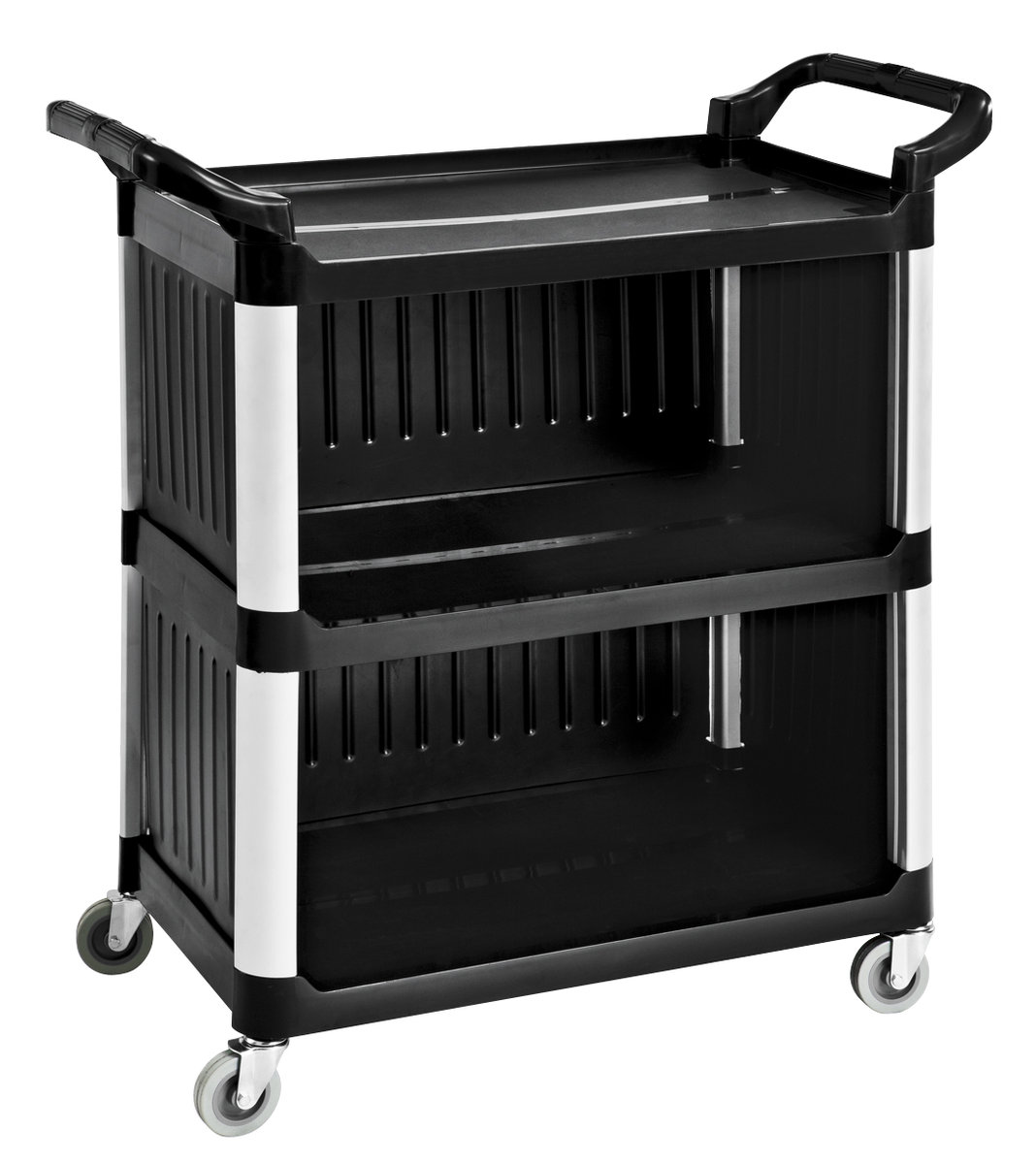 Wózek kelnerski 3-półkowy, zabudowany z 3 stron, z polipropylenu 1020x500x950 mm TECHNICA, Silver Line