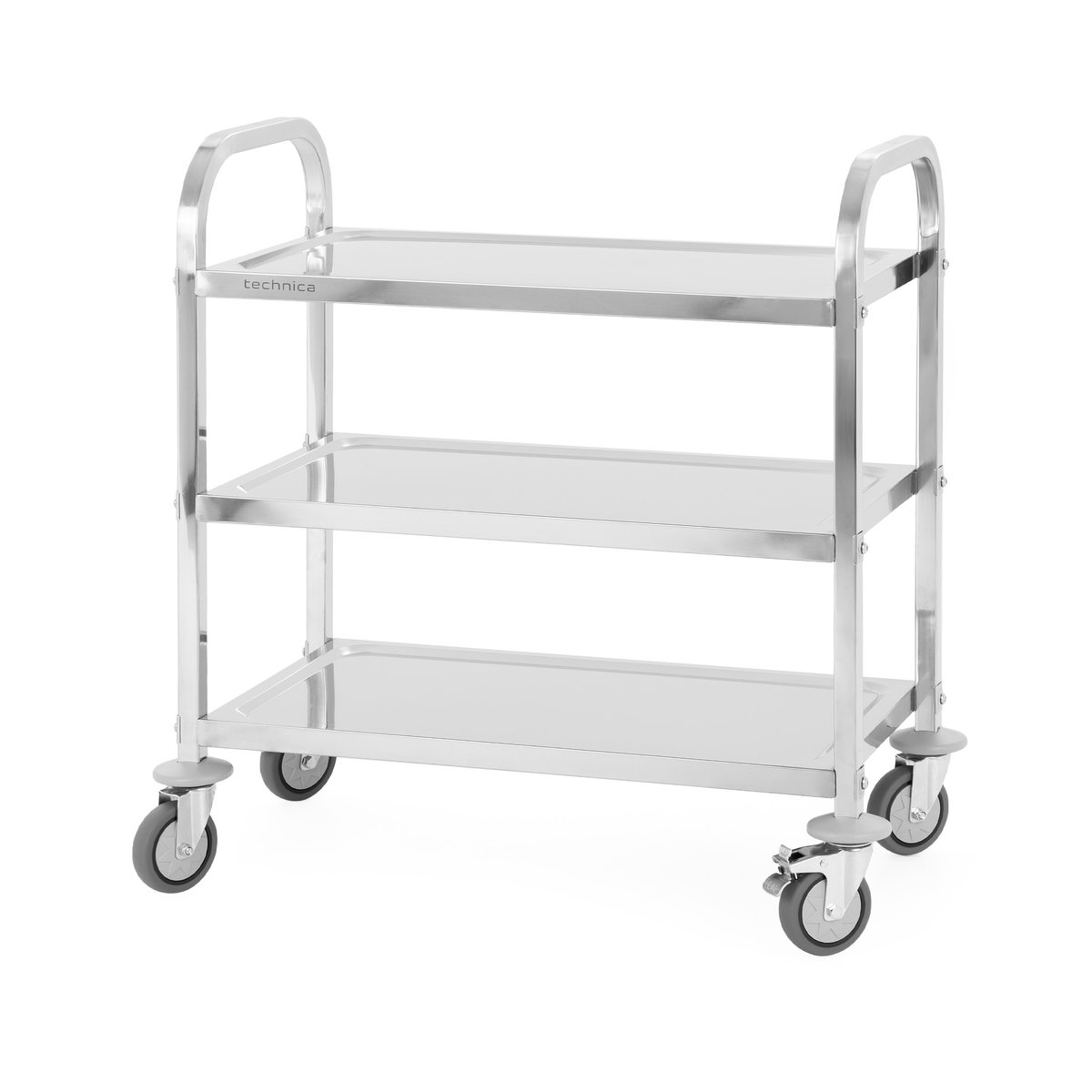Wózek kelnerski 3-półkowy ze stali nierdzewnej,uchwyt o profilu kwadratowym 750x400x835 mm TECHNICA, Silver Line