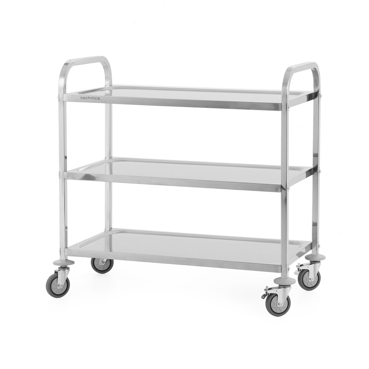Wózek kelnerski 3-półkowy ze stali nierdzewnej,uchwyt o profilu kwadratowym 900x500x950 mm TECHNICA, Silver Line