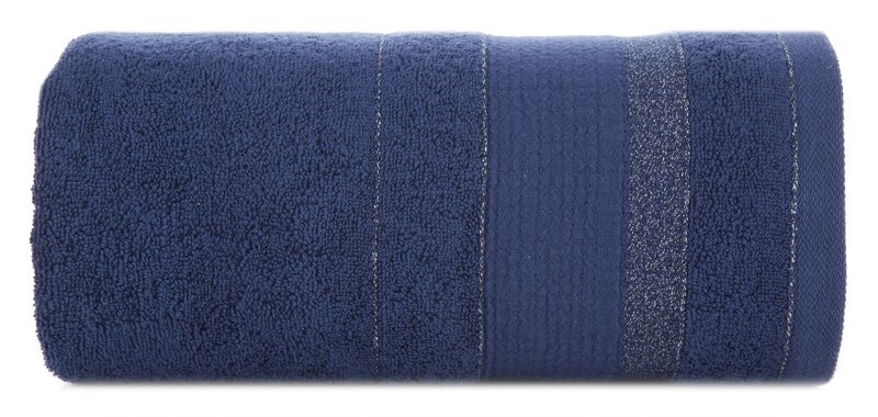 Ręcznik April 50x90 granatowy z żakardową bordiurą z błyszczącą nicią 500 g/m2 Eurofirany
