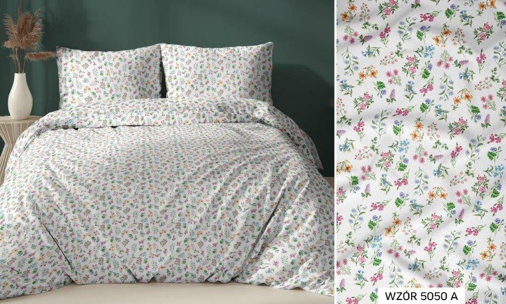 Pościel bawełniana 160x200 biała kolorowa kwiatki zapinana na suwak KARO Bawełna Max