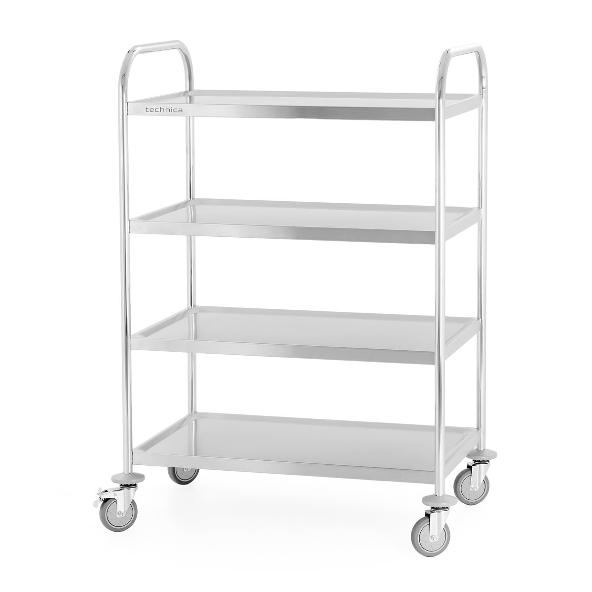 Wózek kelnerski 4-półkowy ze stali nierdzewnej, uchwyt o profilu okrągłym, 860x540x1260 mm TECHNICA, Silver Line