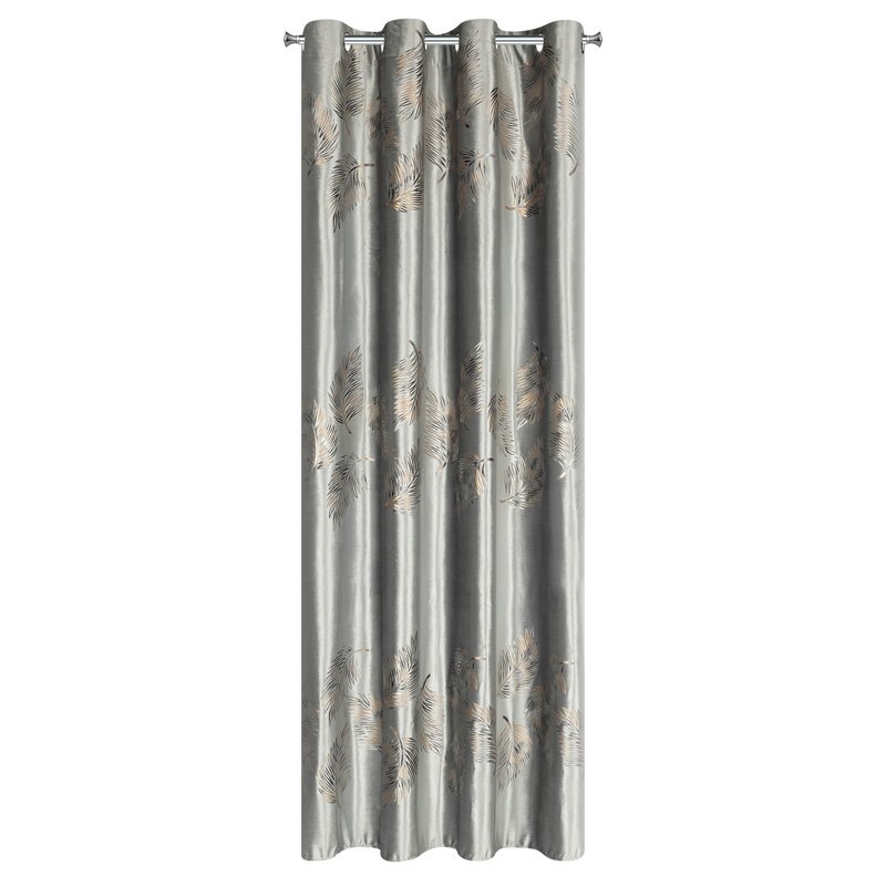 Zasłona 140x250 Idalia srebrna szampańska liście gotowa na przelotkach Eurofirany