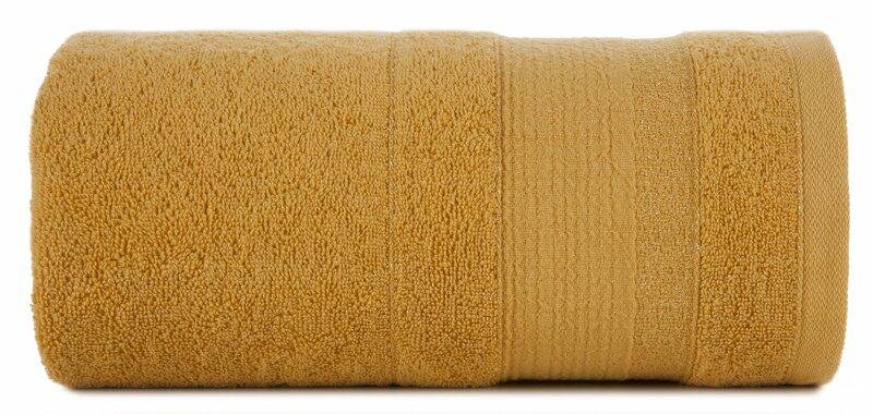 Ręcznik April 50x90 musztardowy z żakardową bordiurą z błyszczącą nicią 500 g/m2 Eurofirany