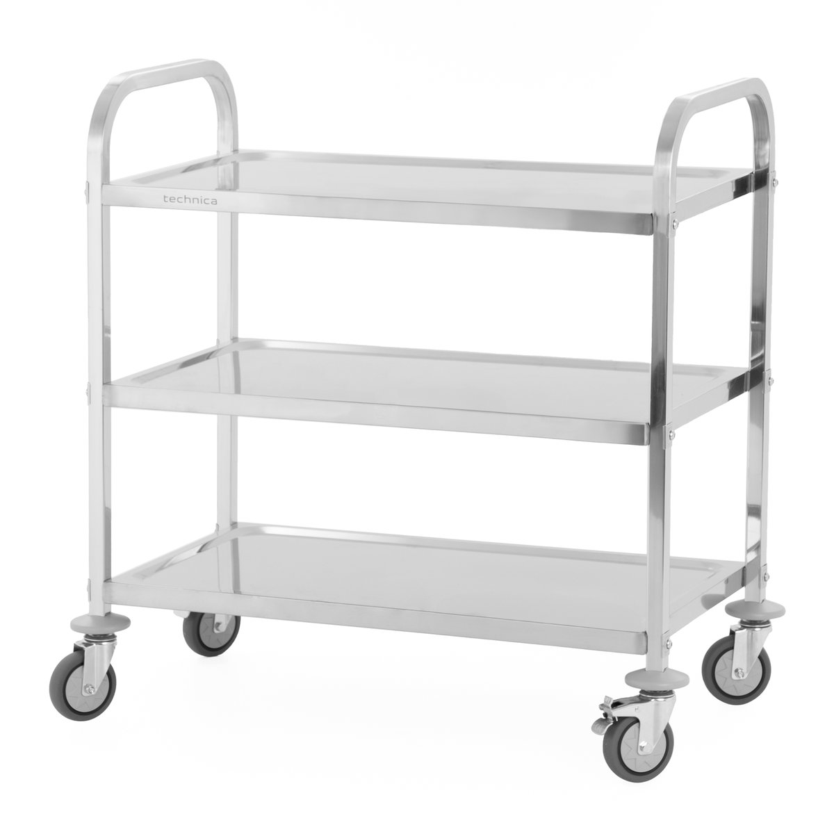 Wózek kelnerski 3-półkowy ze stali nierdzewnej,uchwyt o profilu kwadratowym 850x450x900 mm TECHNICA, Silver Line