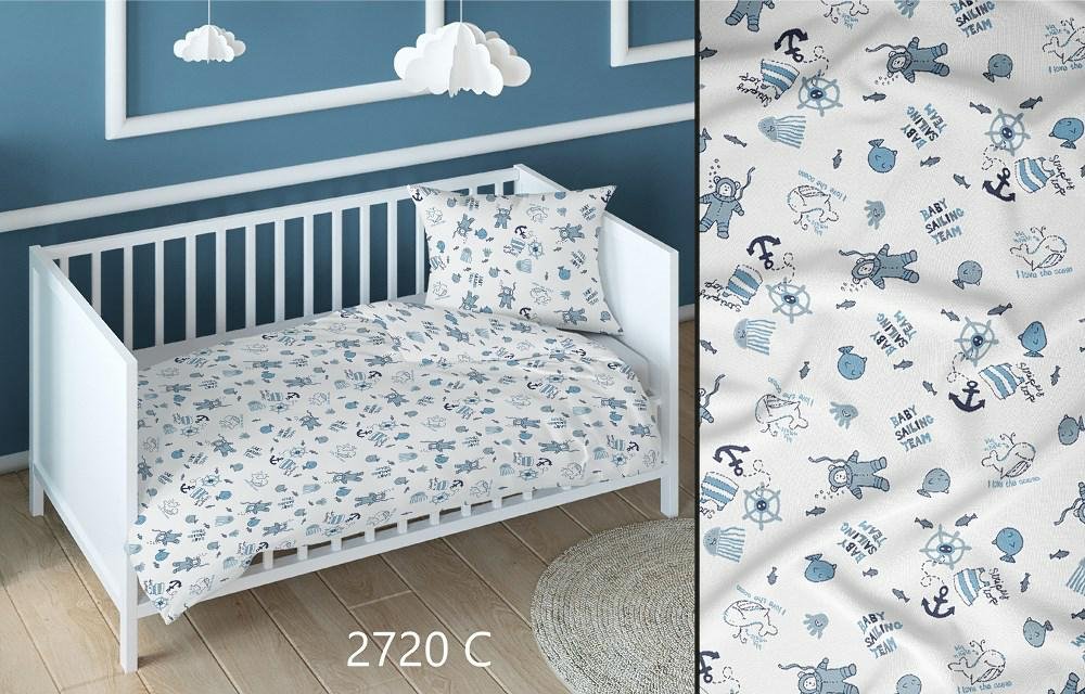 Pościel bawełniana 140x200 morska biała niebieska dziecięca zapinana na suwak KARO Bawełna Max
