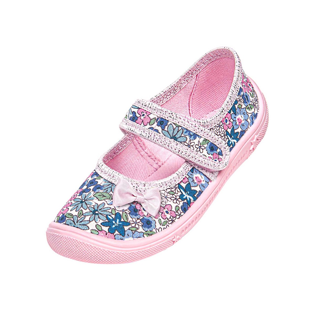 Dziewczęce kapcie w kwiaty z kokardką 3D różowe
