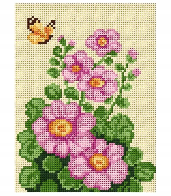 Kanwa z nadrukiem Ariadna 15x20cm różowe kwiaty