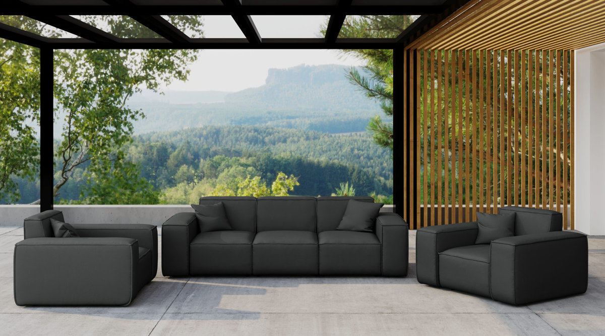 Zestaw ogrodowy MALIBU na taras 3+1+1, tkanina Odyssey, Czarny
