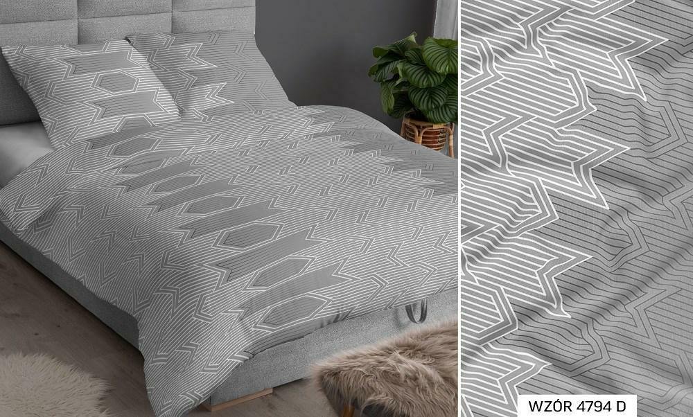 Pościel satynowa 160x200 szara geometria zapinana na suwak KARO Satin
