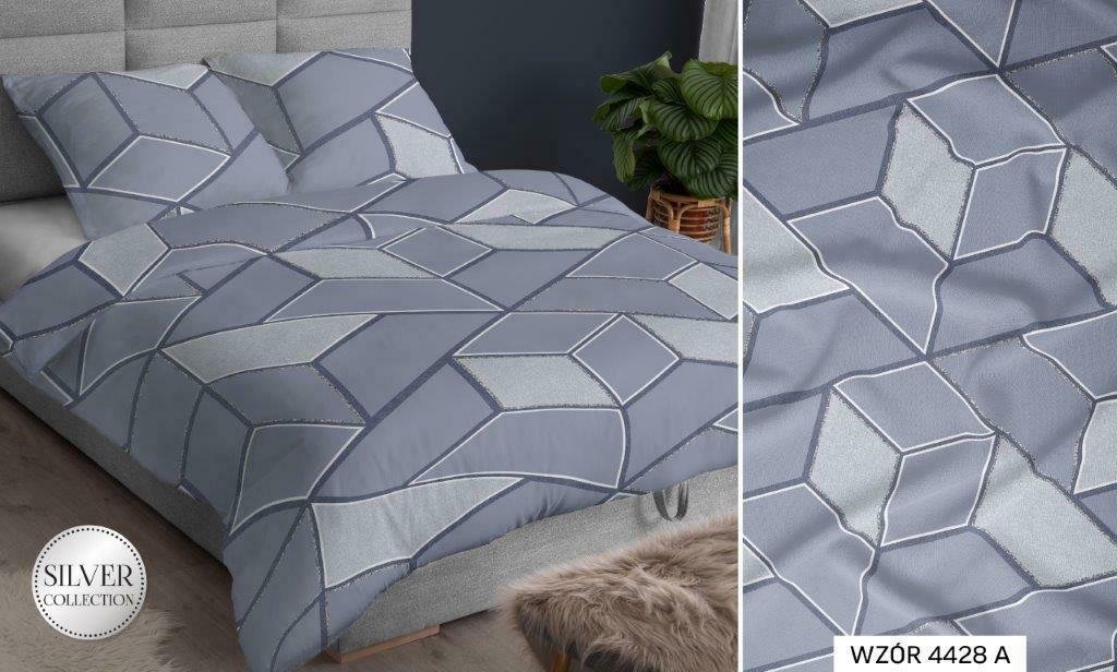 Pościel satynowa 160x200 szara geometria zapinana na suwak KARO Satin