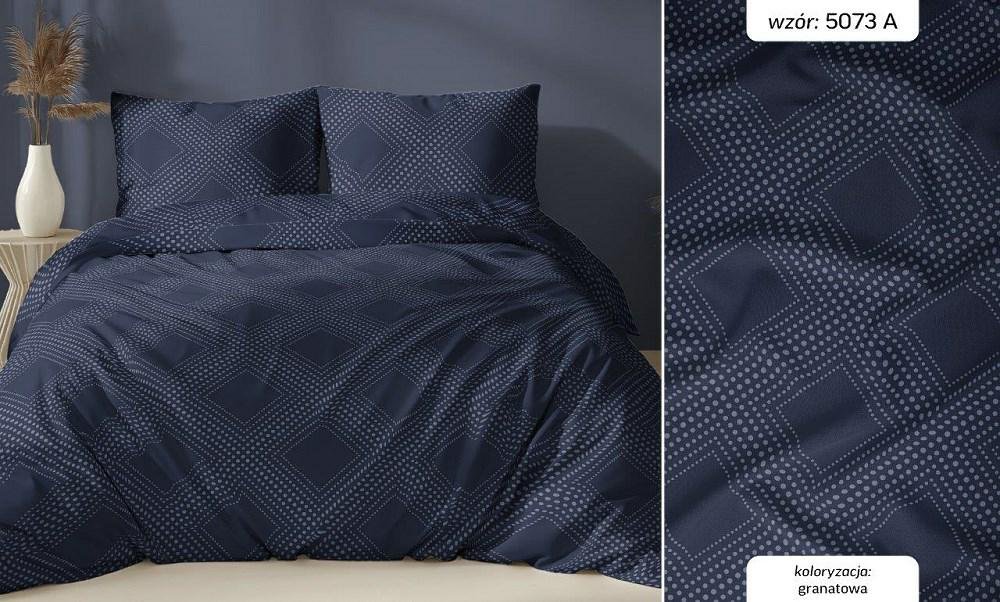 Pościel satynowa 140x200 granatowa geometria zapinana na suwak KARO Satin