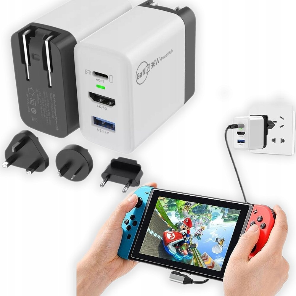 Szybka ladowarka do telefonu GAN 36W Stacja dokująca Hub 3w1 HDMI 4K @60