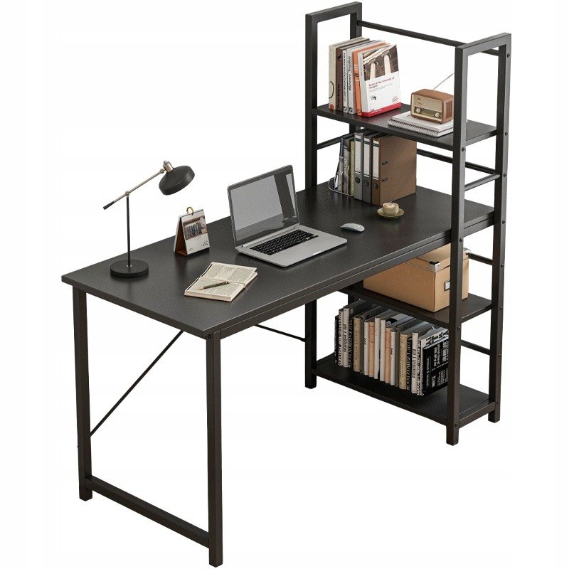 Biurko Komputerowe Stolik Loft Czarne Industrialne Z Regałem Półkami 120 Cm