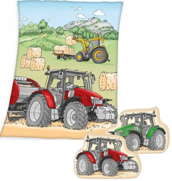 DUŻY KOC POLAROWY CIĄGNIK TRAKTOR CIEPŁY LEKKI PLED DLA DZIECKA i PODUSZKA