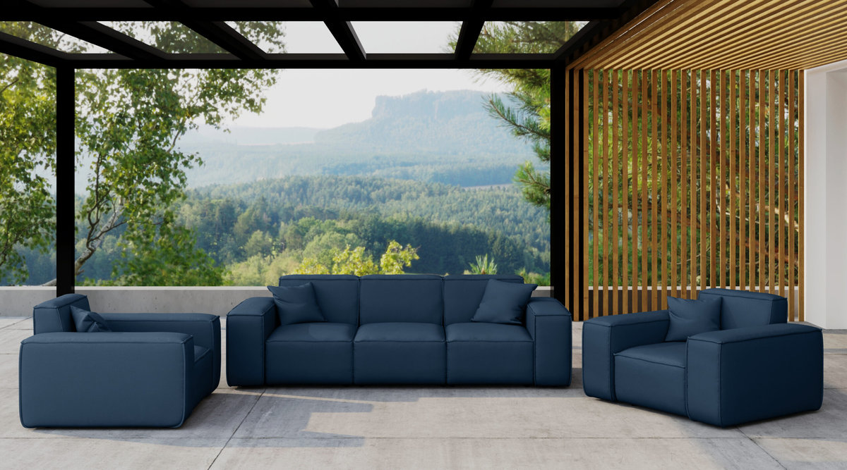Zestaw ogrodowy MALIBU na taras 3+1+1, tkanina Odyssey, Granatowy