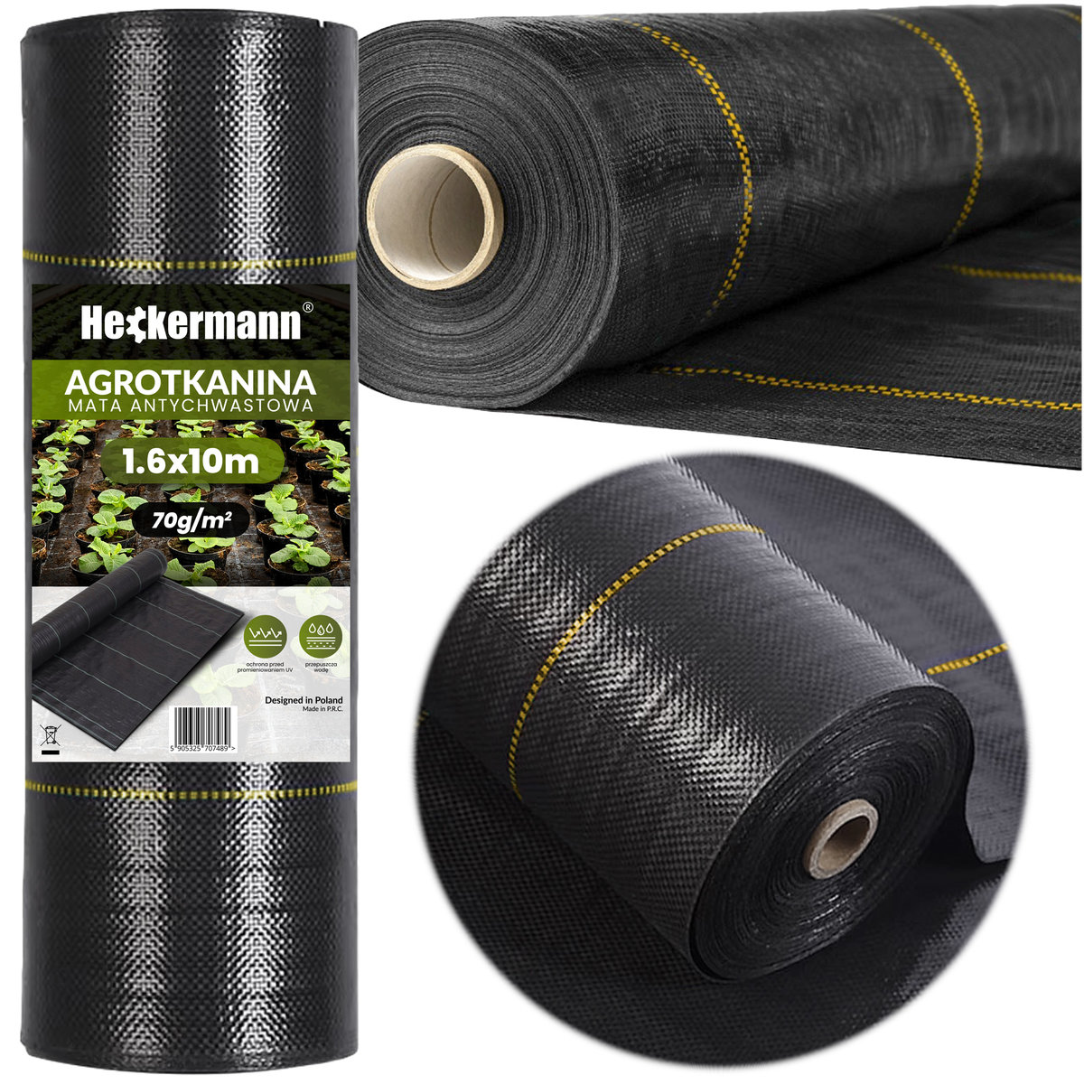 Agrotkanina Heckermann 1,6x50m 70g/m2 Czarno-żółta