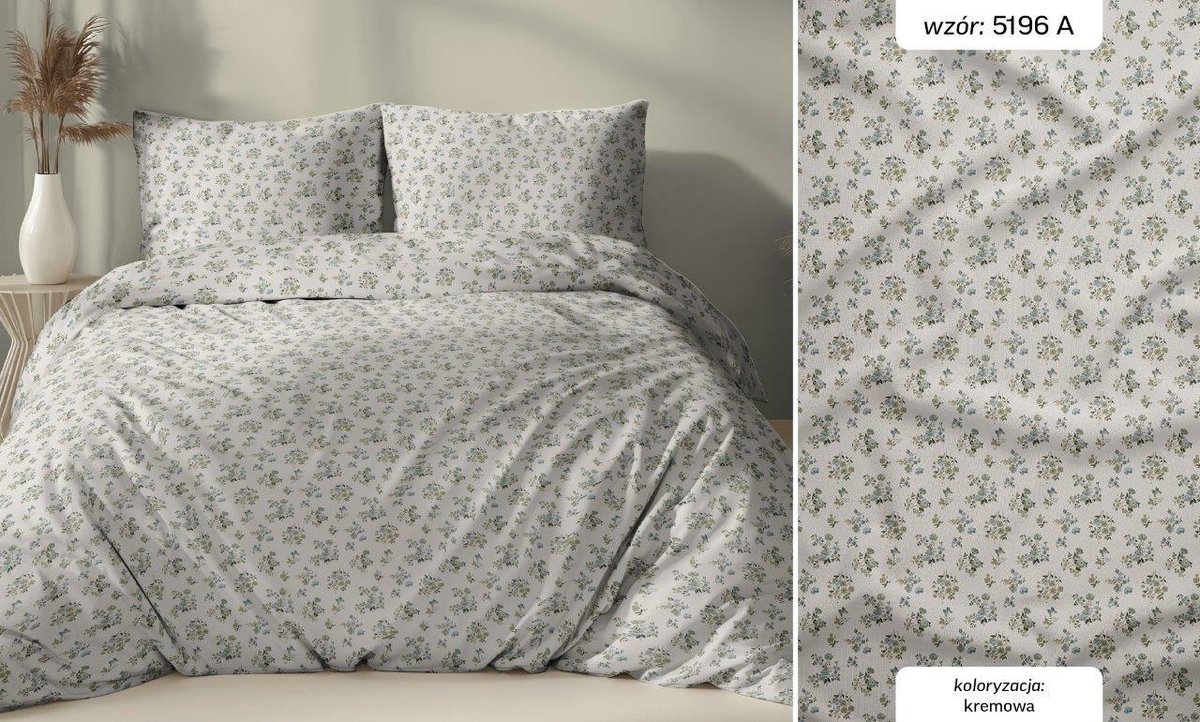 Pościel bawełniana 160x200 kremowa kwiatki zapinana na suwak KARO Bawełna Max