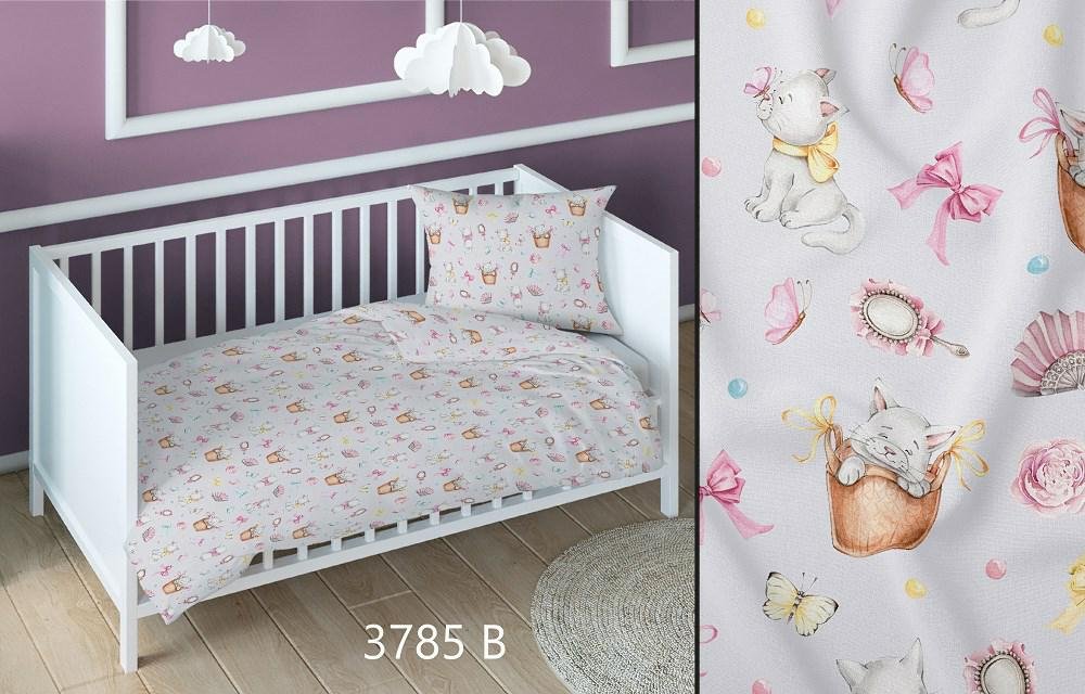 Pościel bawełniana 140x200 kotki szara różówa dziecięca zapinana na suwak KARO Bawełna Max