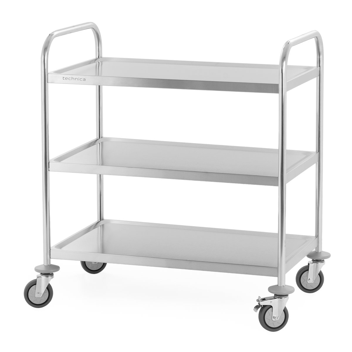 Wózek kelnerski 3-półkowy ze stali nierdzewnej uchwyt o profilu okrągłym 860x540x940 mm TECHNICA, Silver Line