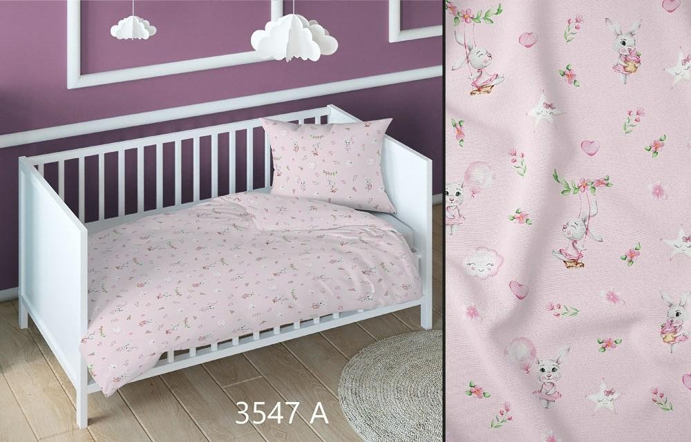Pościel bawełniana 160x200 króliki różowa dziecięca zapinana na suwak KARO Bawełna Max