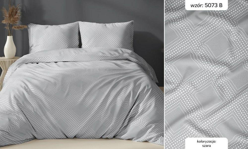 Pościel satynowa 160x200 szara geometria zapinana na suwak KARO Satin