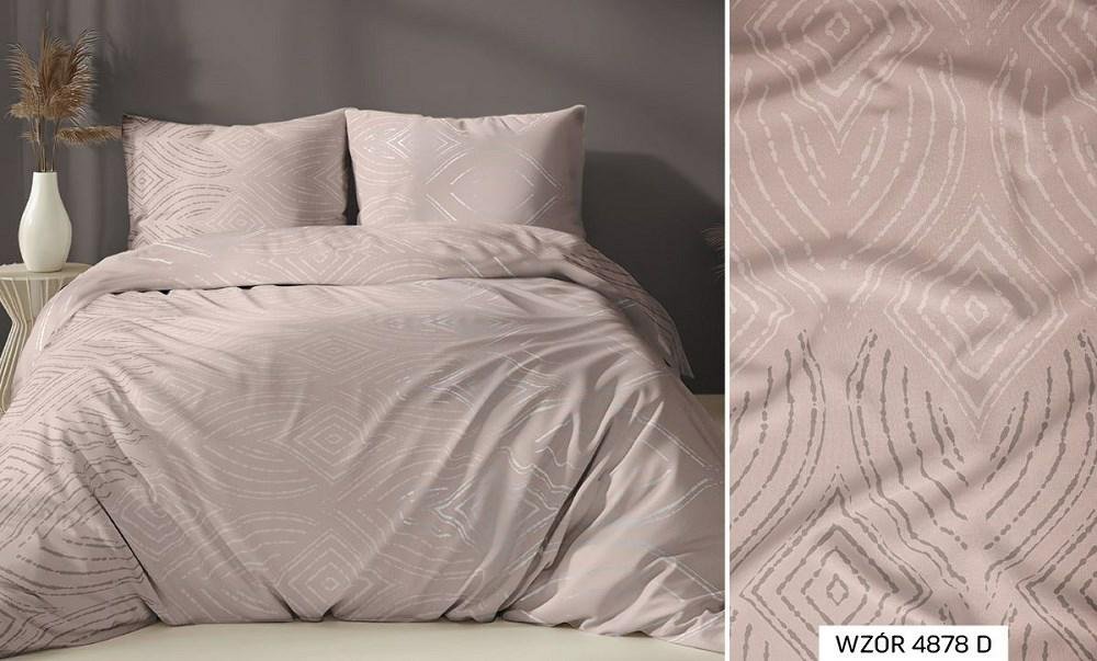 Pościel satynowa 140x200 beżowa geometria zapinana na suwak KARO Satin