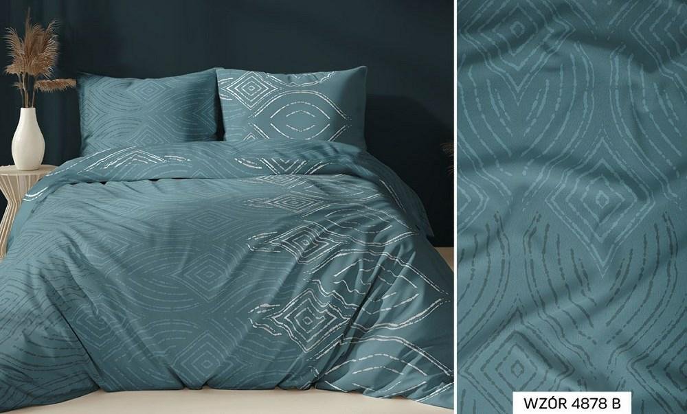 Pościel satynowa 160x200 turkusowa geometria zapinana na suwak KARO Satin