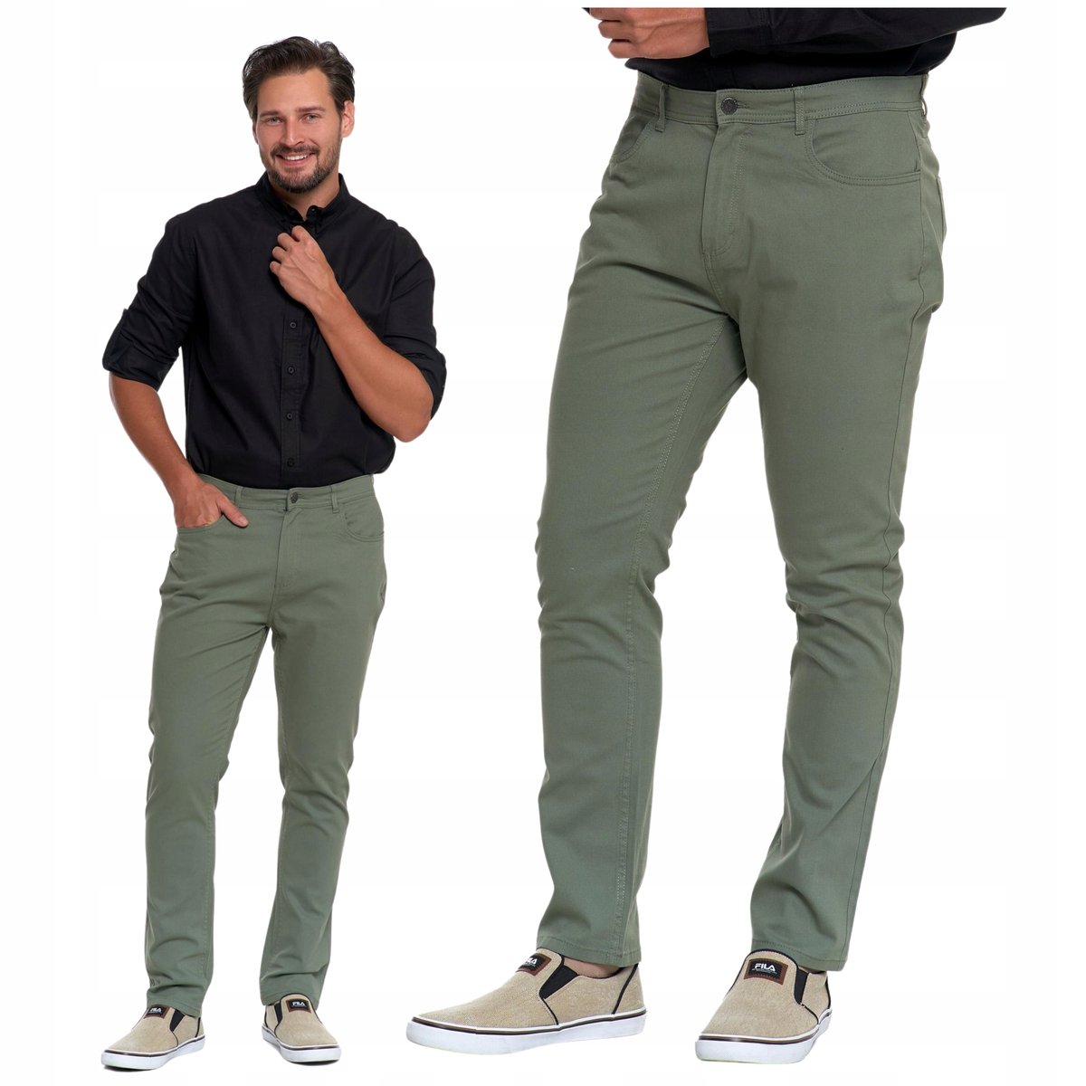 SPODNIE MĘSKIE Eleganckie Chinosy Gładkie z kieszeniami Wygodne MORAJ r. 36