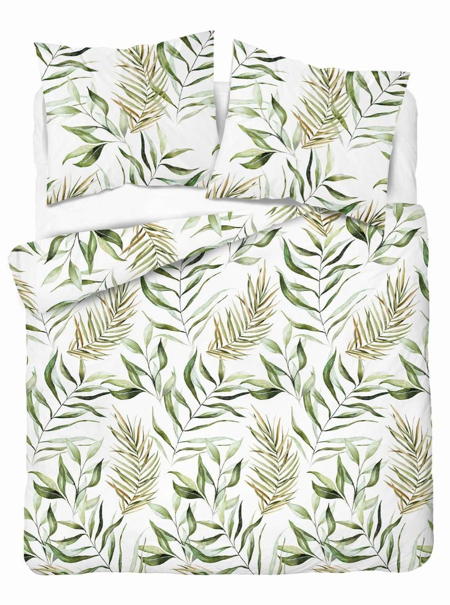 Pościel z mikrofibry 220x200 Biała zielona liście