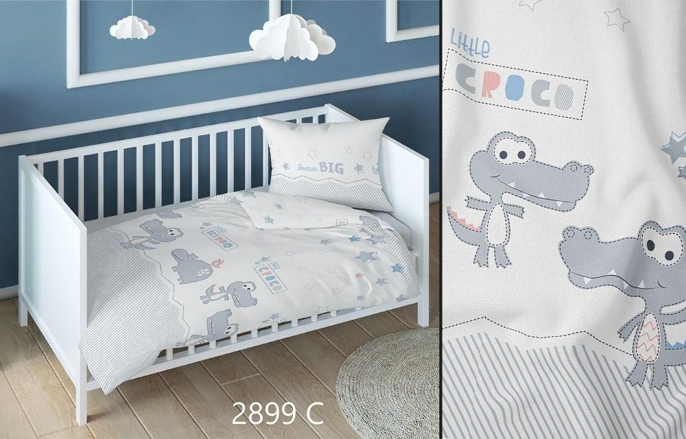 Pościel bawełniana 160x200 krokodyle biała szara dziecięca zapinana na suwak KARO Bawełna Max