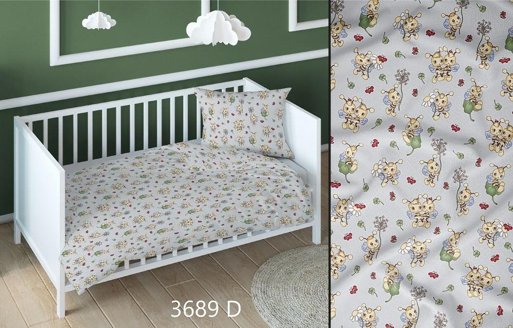 Pościel bawełniana 140x200 pszczółki szara żółta dziecięca zapinana na suwak KARO Bawełna Max