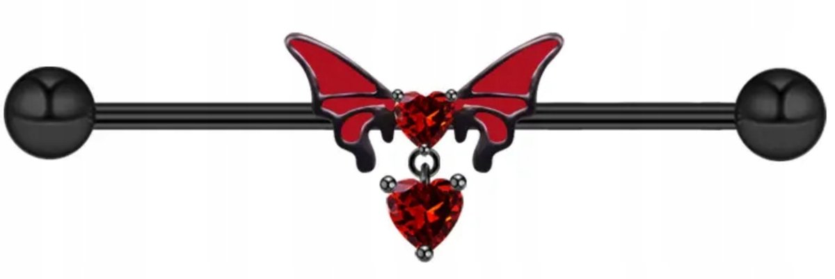 Industrial Kolczyk do Ucha Sztanga Nietoperz Serce