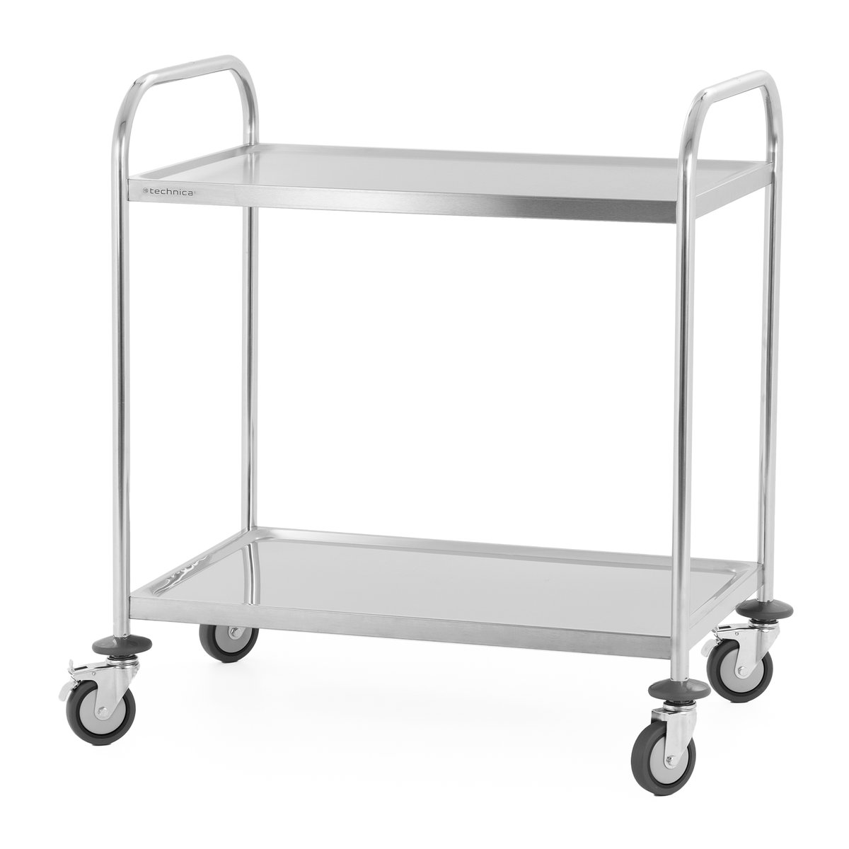 Wózek kelnerski 2-półkowy ze stali nierdzewnej uchwyt o profilu okrągłym 860x540x940 mm TECHNICA, Silver Line
