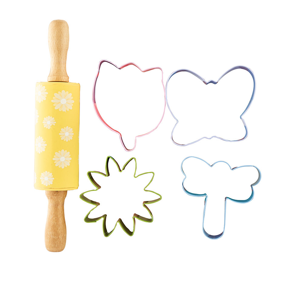 Zestaw Do Pieczenia 4 Wykrawacze Do Ciasta + Wałek Dek. Wiosna