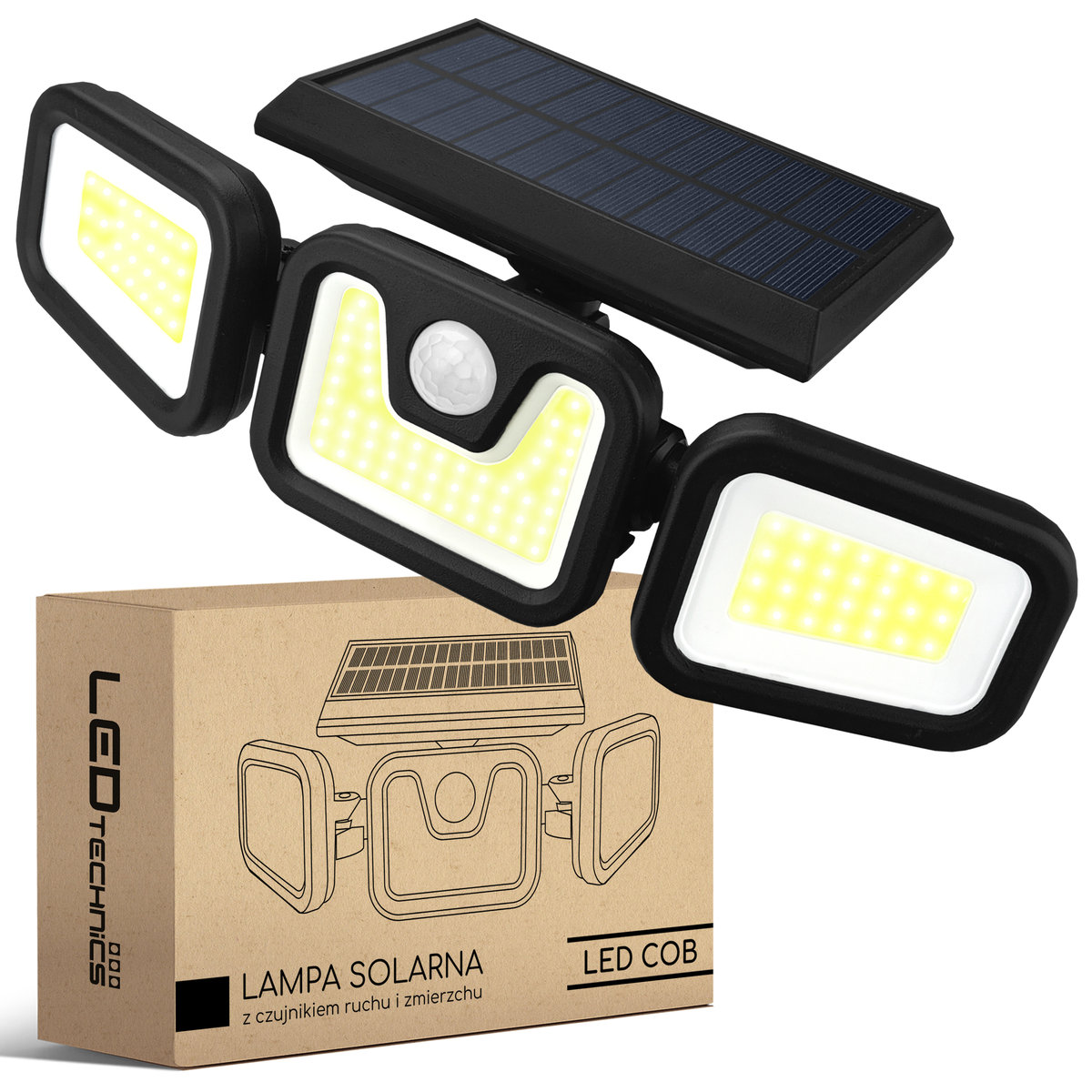 Naświetlacz solarny LED COB czujnik ruchu zmierzchu PIR Lampa zewnętrzna