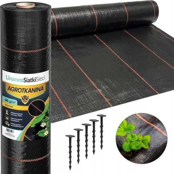 Linarem SiatkiSieci AGROTKANINA 3,2x100m 90g CZARNA AGROWŁÓKNINA UV 3% ANTYCHWASTOWA + KOŁKI