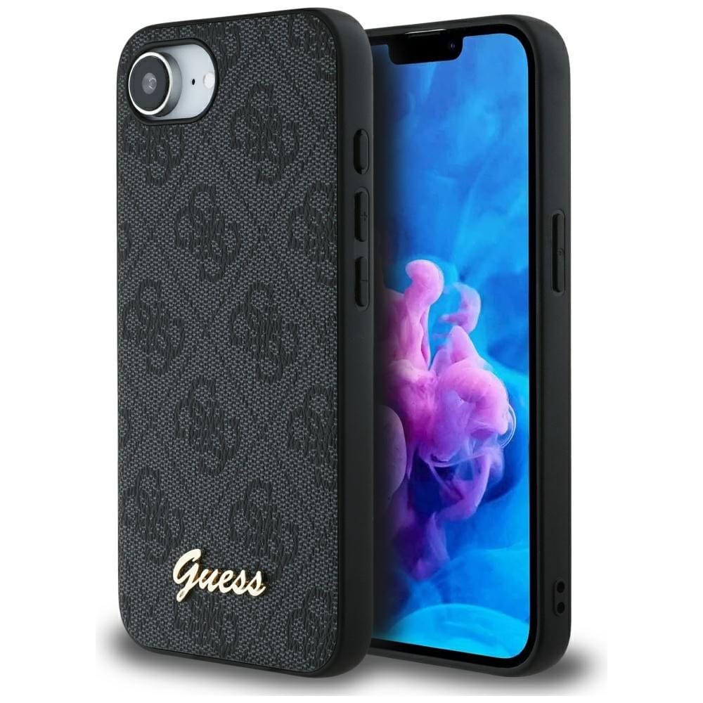Guess Etui Script 4G Logo do MagSafe do iPhone 16e, czarne