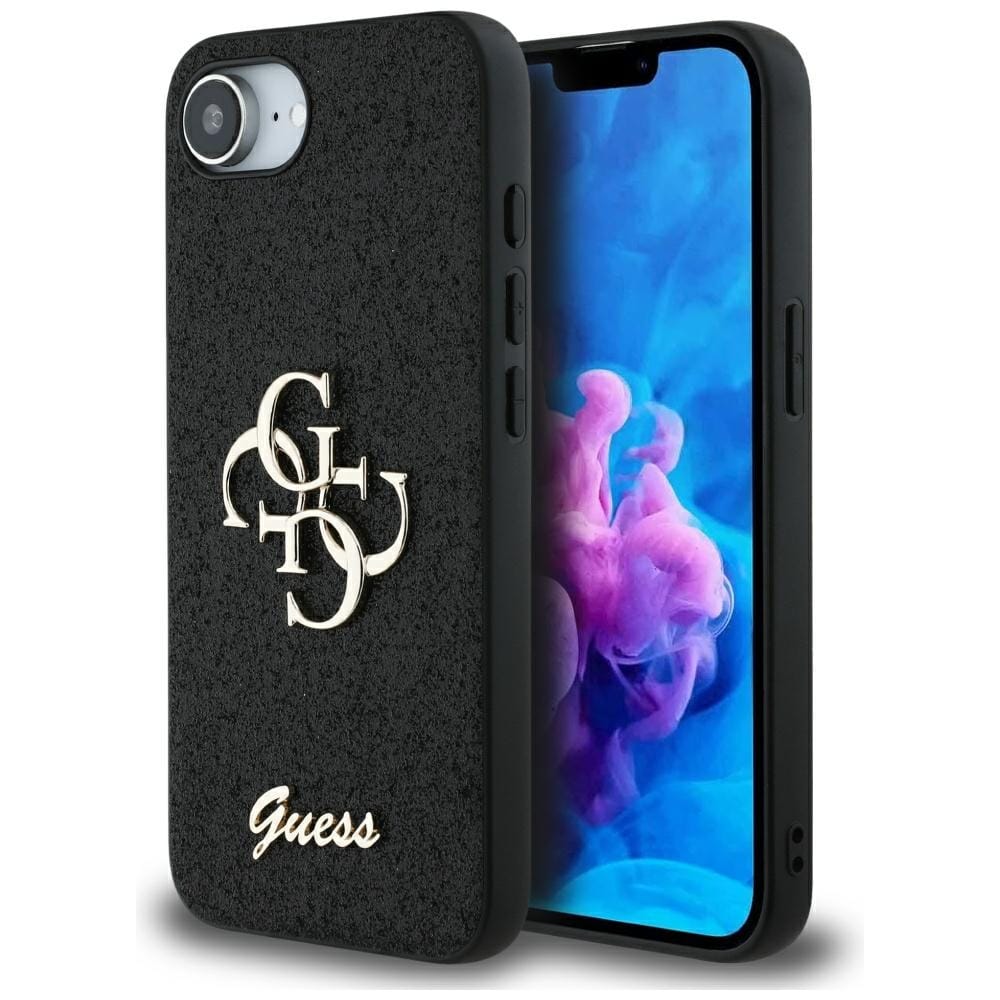 Guess Etui Fixed Glitter Big 4G do iPhone 16e, czarne