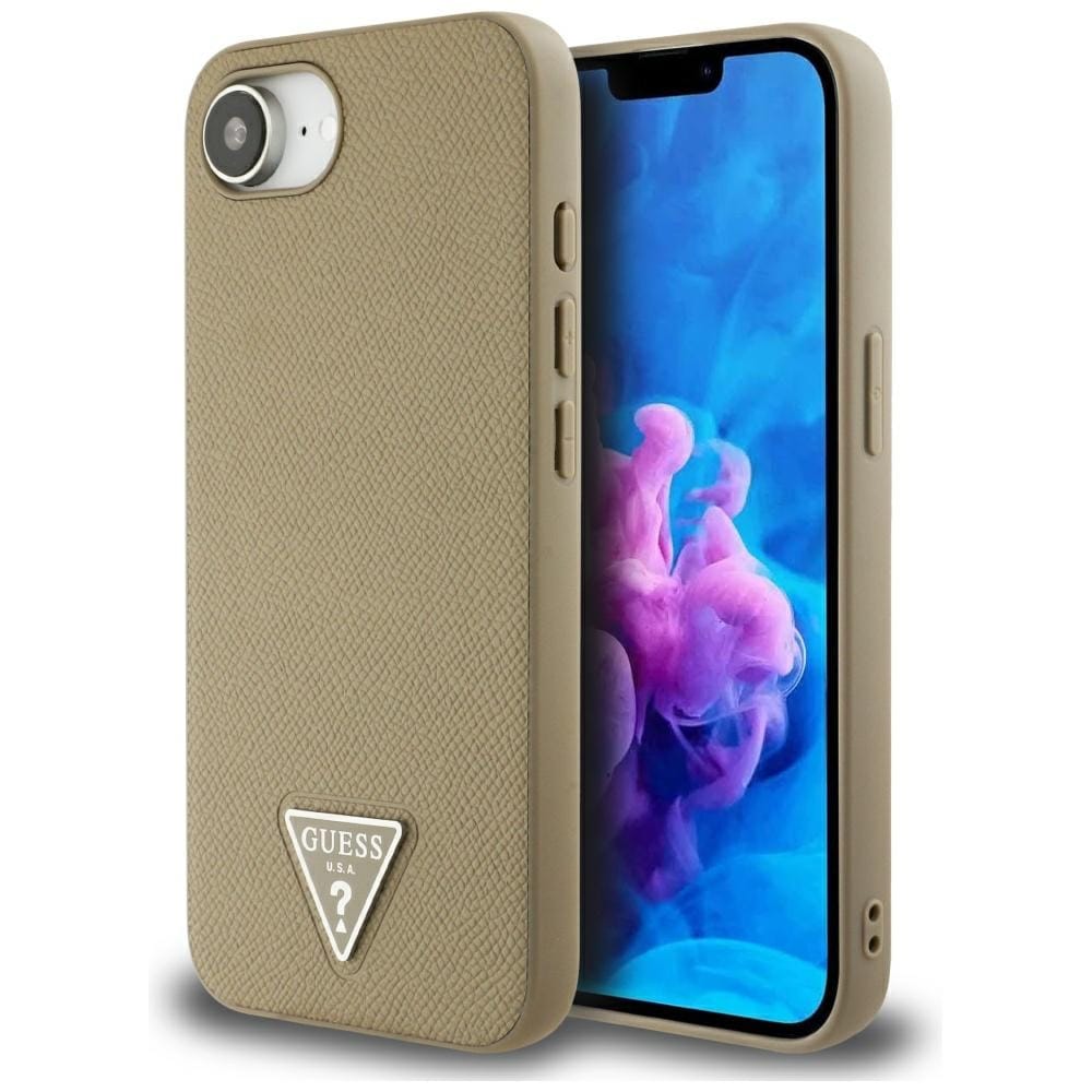 Etui Guess Grained Triangle MagSafe do iPhone 16e brązowy