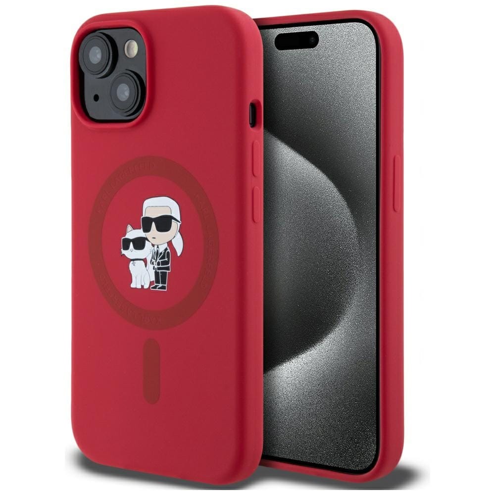 Etui Karl Lagerfeld Silicone Karl&Choupette Heads Ring MagSafe do iPhone 15 czerwony