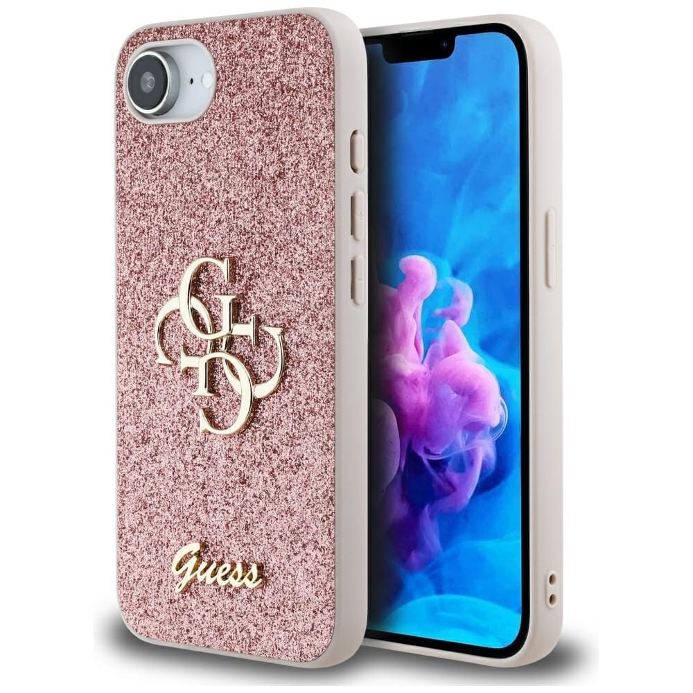 Guess Etui Fixed Glitter Big 4G do iPhone 16e, różowe